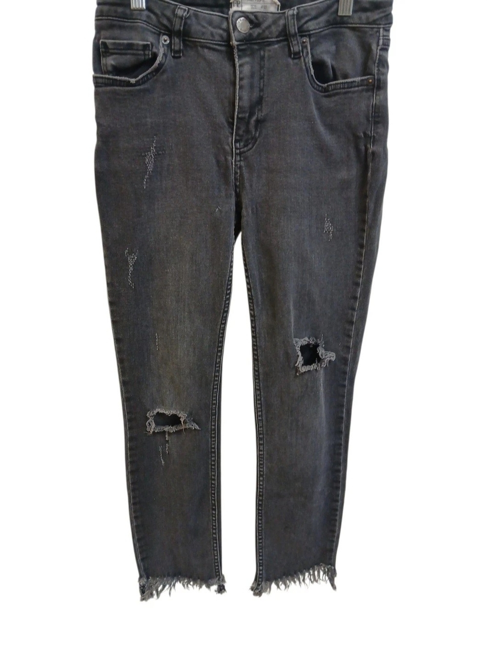 Free People Women's Skinny Charcoal Jeans with Distressed Detail #101